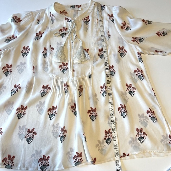A.L.C. Hari Front Tie Floral Silk Blouse, cream, size 10 - Picture 5 of 16